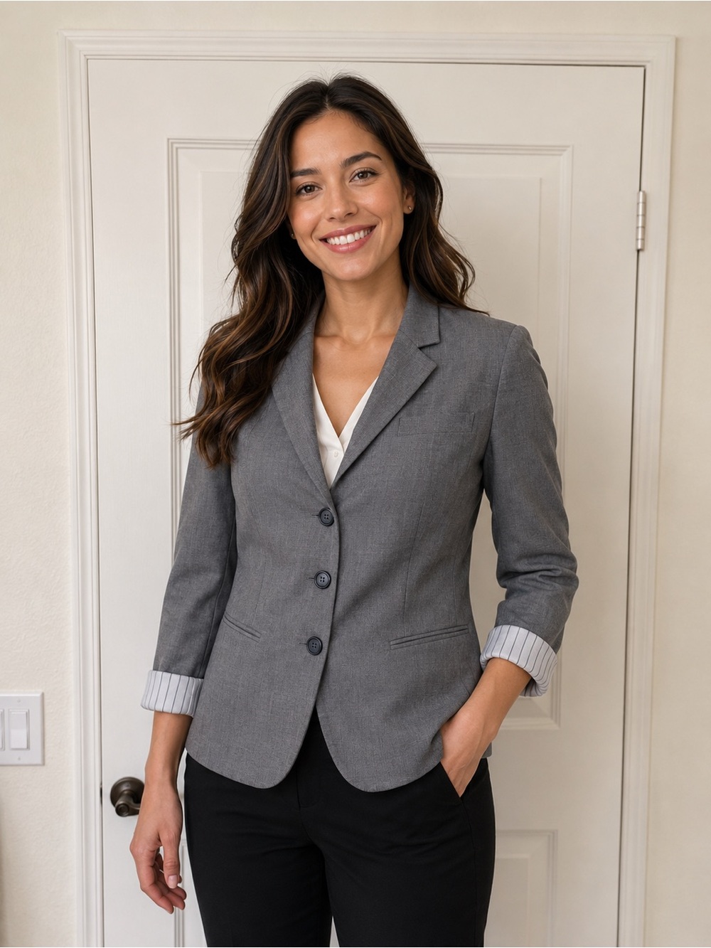 The Limited Gray Blazer with Pink Satin Lining